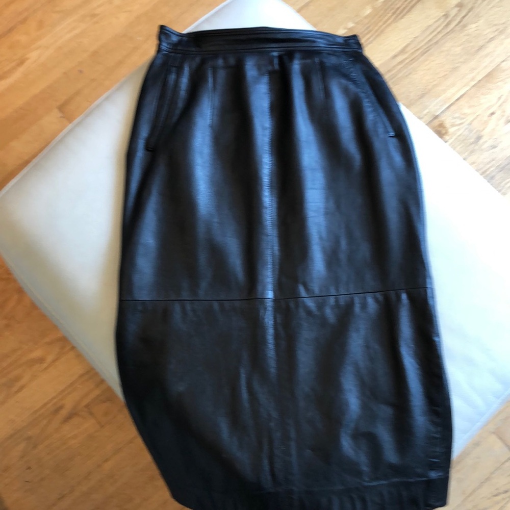 Vintage Black Leather Midi Skirt